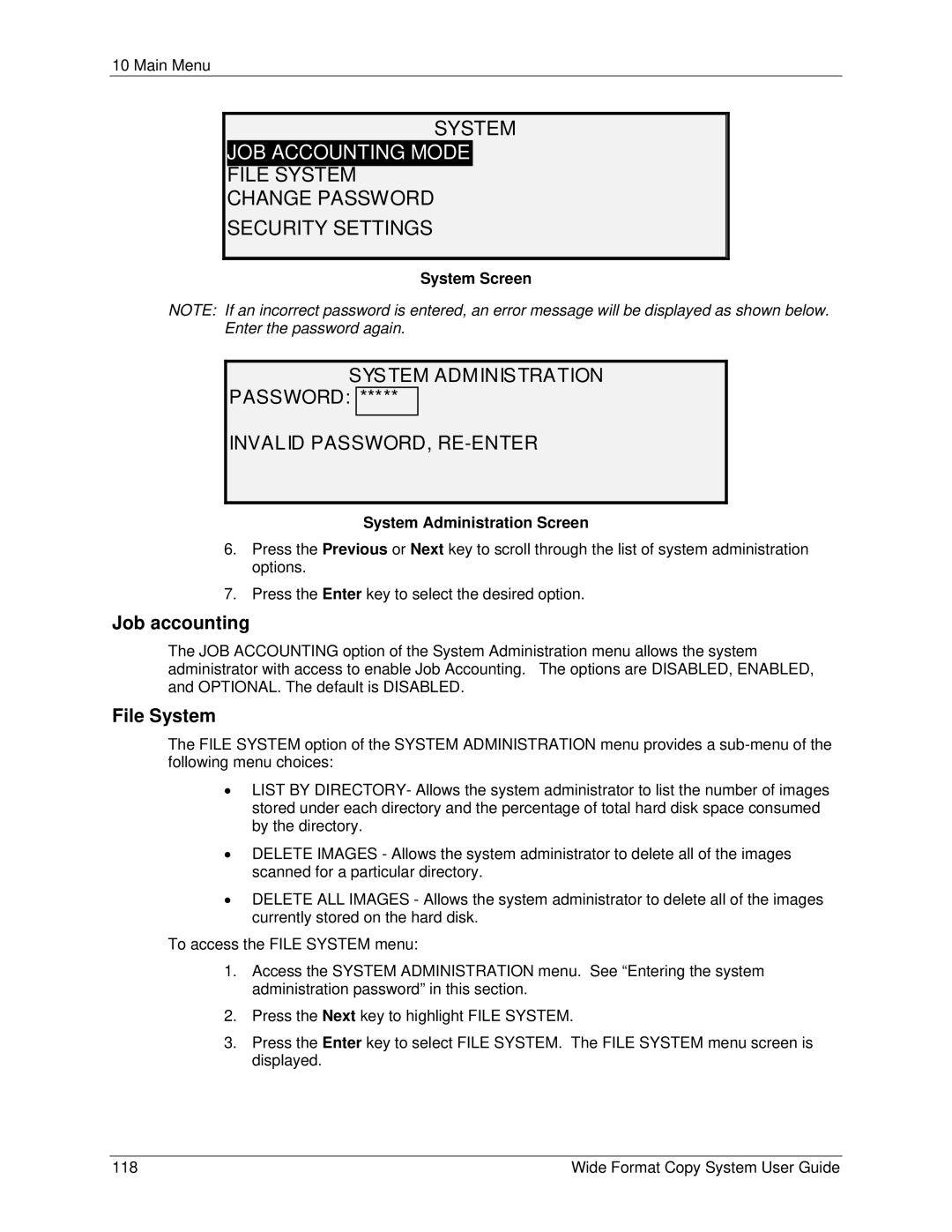 Xerox 6279, 5101 manual JOB Accounting Mode, File System Change Password Security Settings 