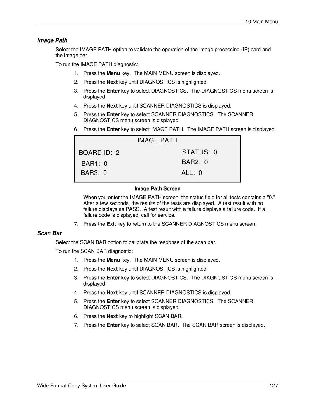 Xerox 5101, 6279 manual Board ID Status, Scan Bar, Image Path Screen 