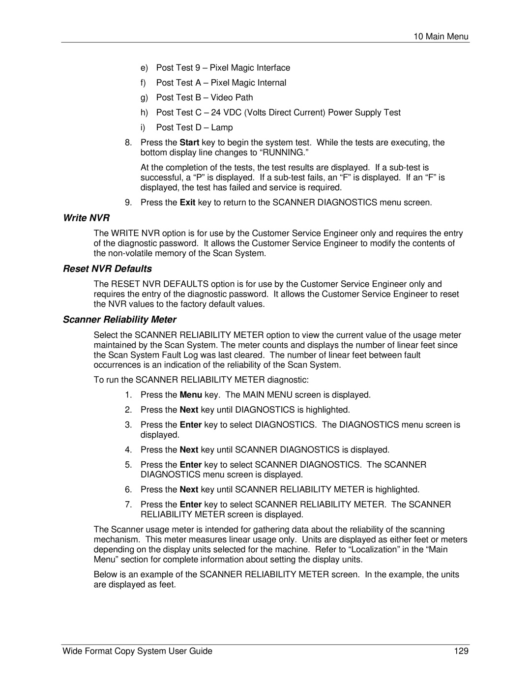 Xerox 5101, 6279 manual Write NVR, Reset NVR Defaults, Scanner Reliability Meter 