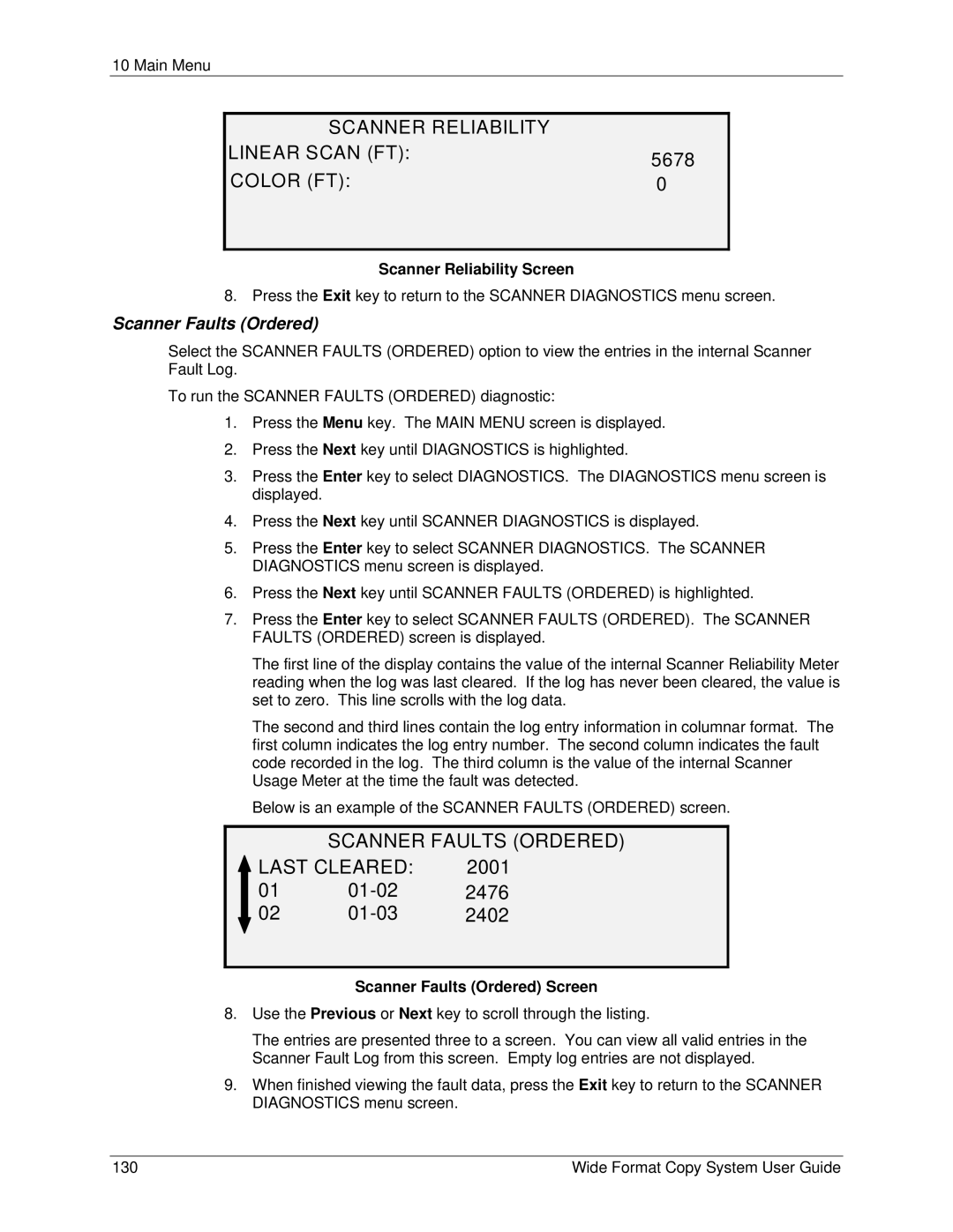 Xerox 6279, 5101 manual Scanner Faults Ordered Last Cleared, Scanner Reliability Screen, Scanner Faults Ordered Screen 