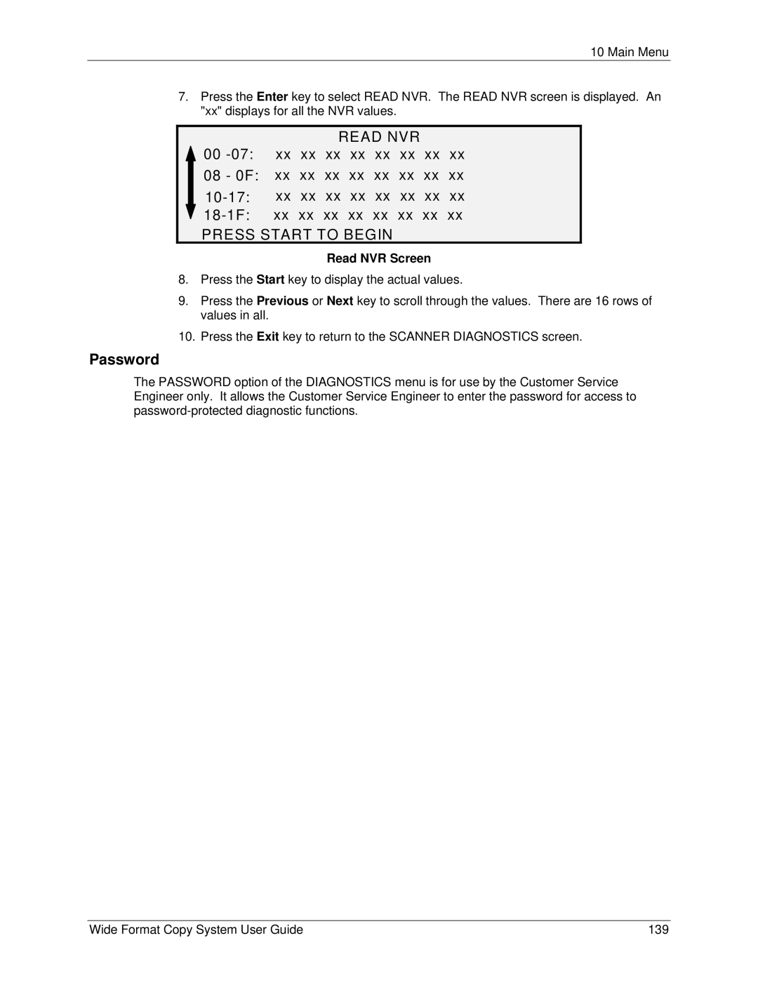 Xerox 5101, 6279 manual Password, Read NVR Screen 