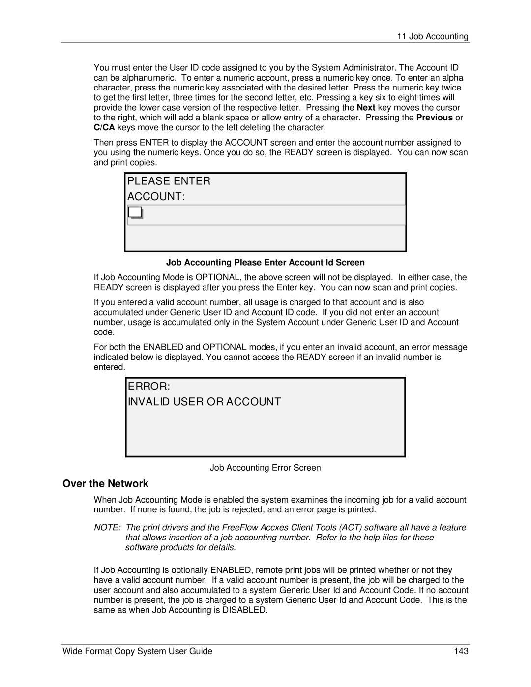 Xerox 5101, 6279 manual Please Enter Account, Error Invalid User or Account, Over the Network 