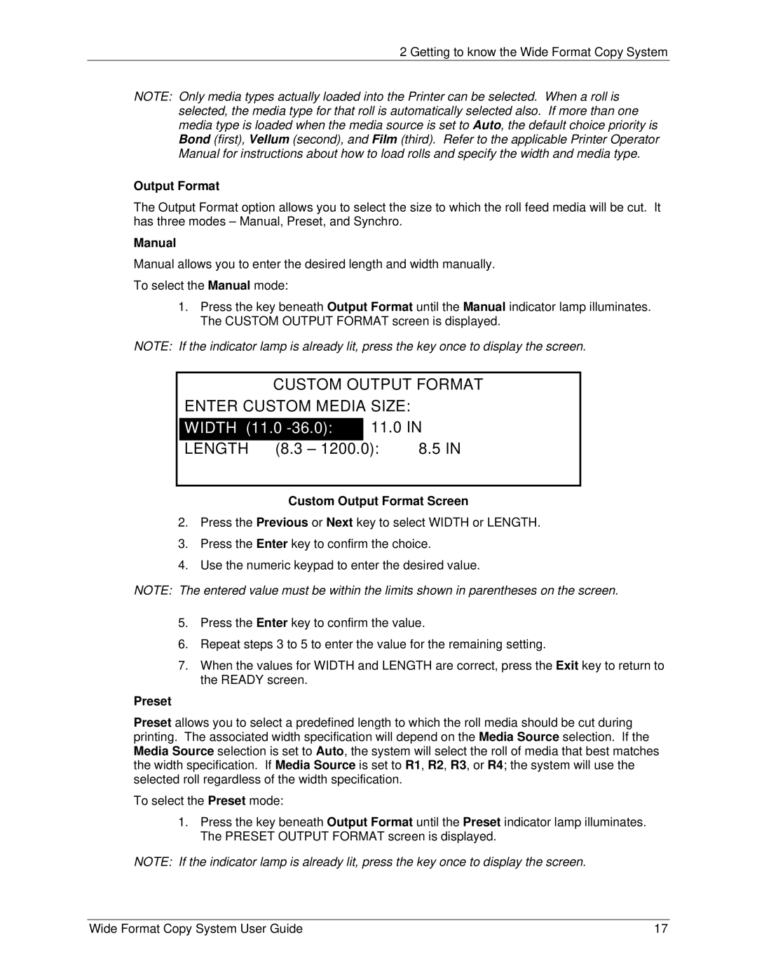 Xerox 5101, 6279 manual Custom Output Format, Enter Custom Media Size 