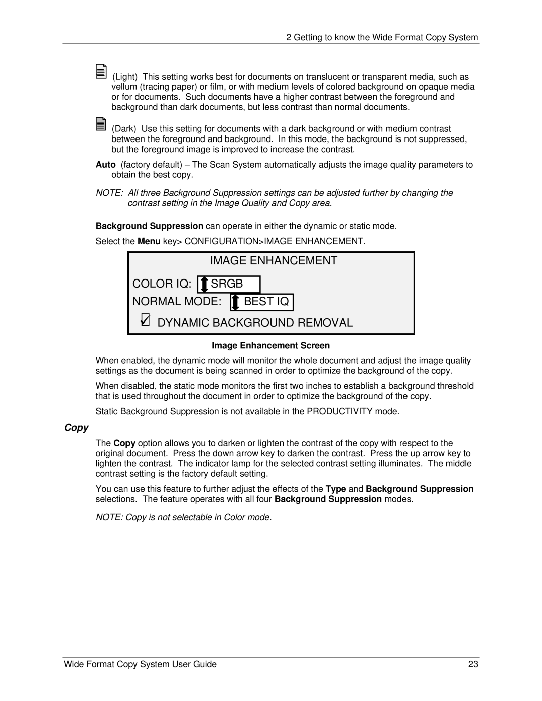 Xerox 5101, 6279 manual Copy, Image Enhancement Screen 