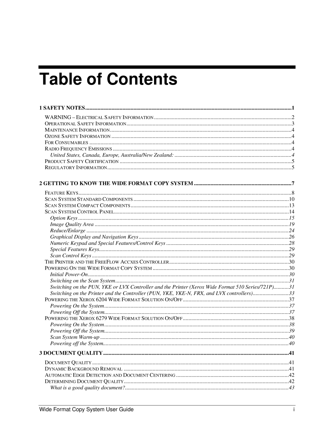 Xerox 5101, 6279 manual Table of Contents 