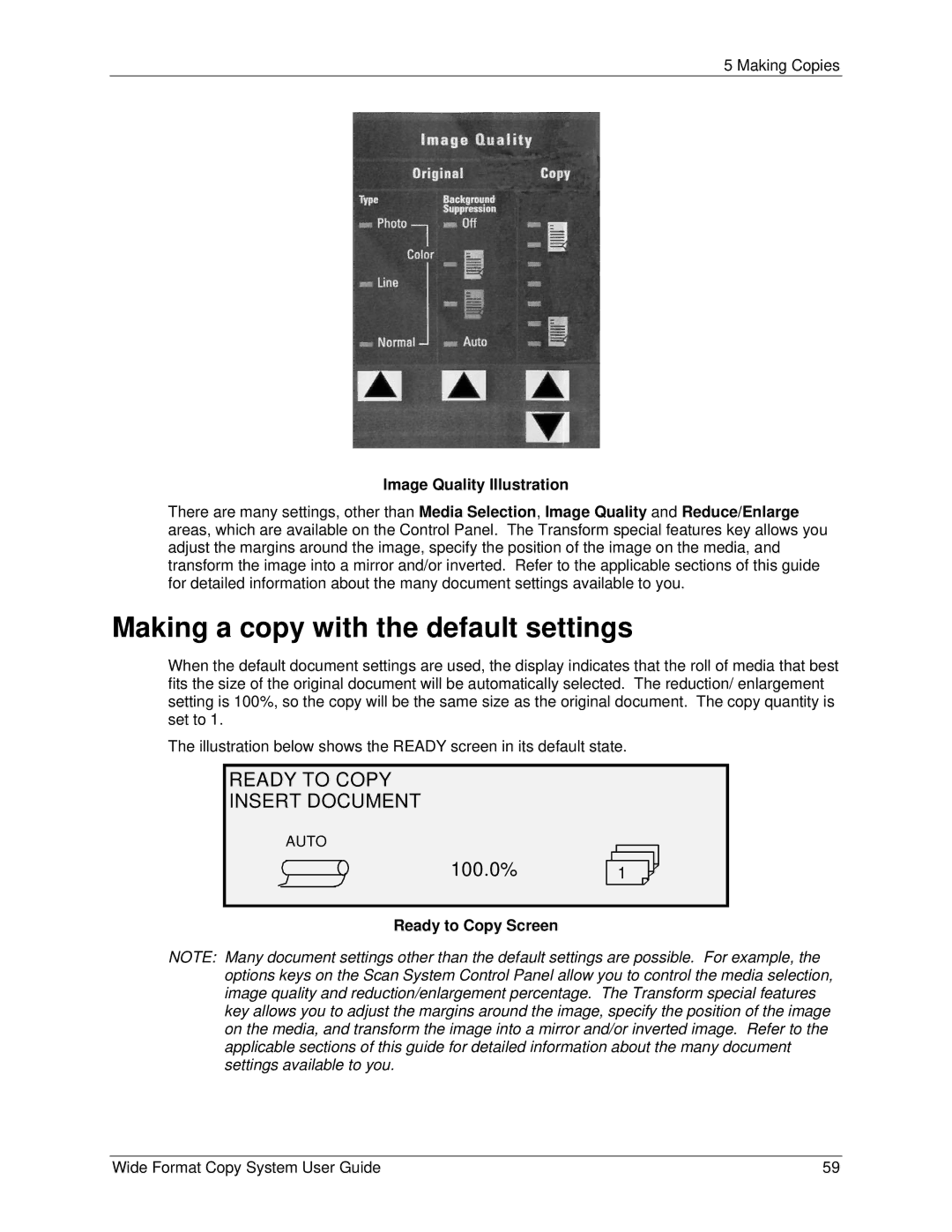 Xerox 5101, 6279 manual Making a copy with the default settings, Ready to Copy Insert Document 