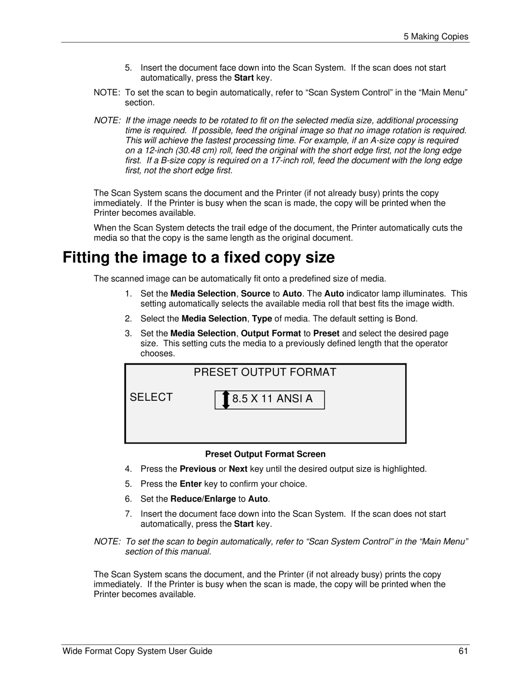 Xerox 5101, 6279 manual Fitting the image to a fixed copy size, Set the Reduce/Enlarge to Auto 