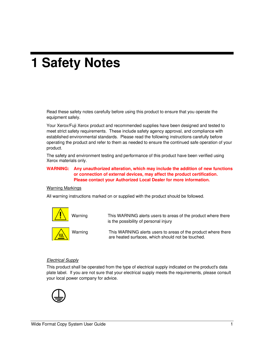 Xerox 5101, 6279 manual Safety Notes, Electrical Supply 