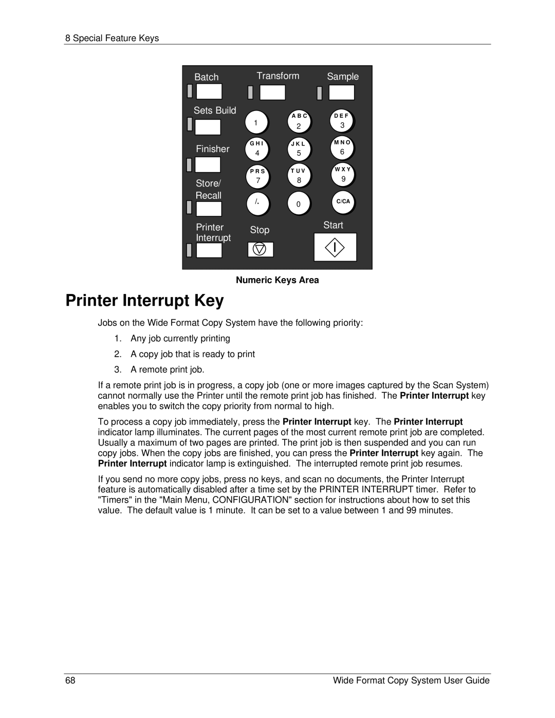 Xerox 6279, 5101 manual Printer Interrupt Key, Numeric Keys Area 