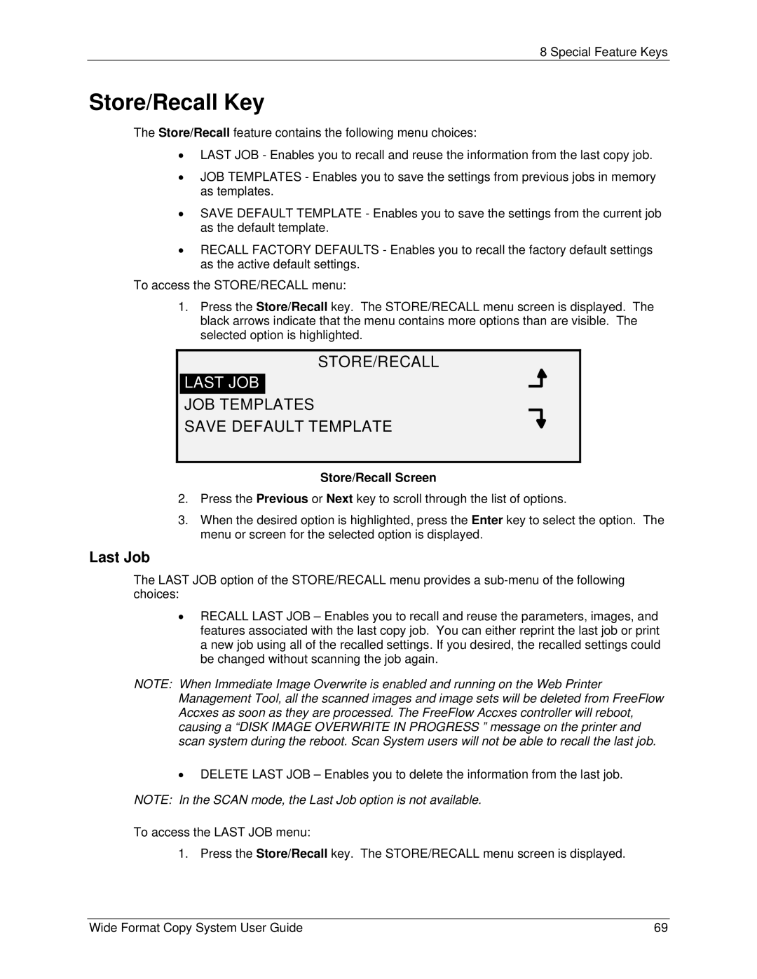 Xerox 5101, 6279 manual Store/Recall Key, Last JOB, JOB Templates Save Default Template, Last Job 