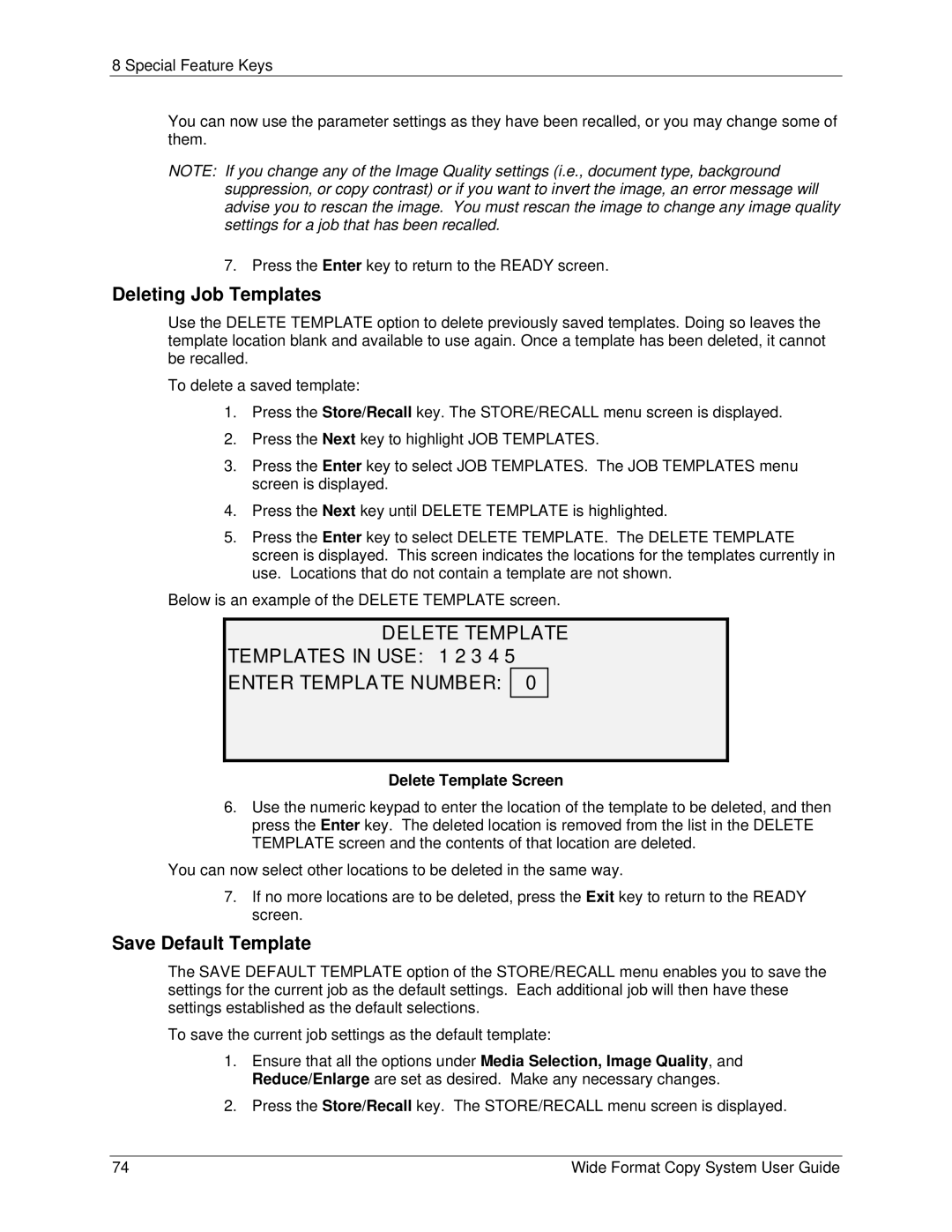 Xerox 6279, 5101 manual Deleting Job Templates, Save Default Template, Delete Template Screen 