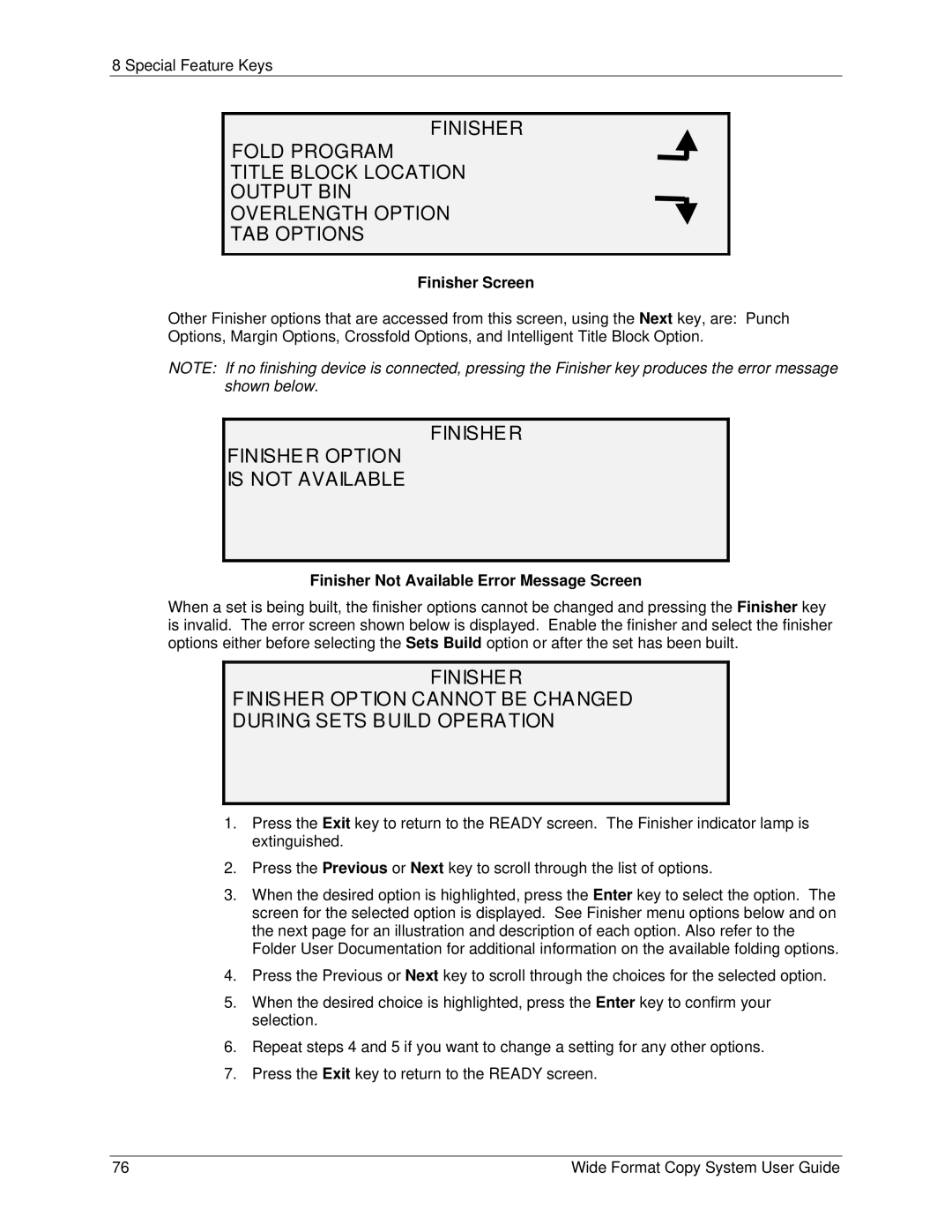 Xerox 6279, 5101 Finisher Finisher Option Is not Available, Finisher Screen, Finisher Not Available Error Message Screen 