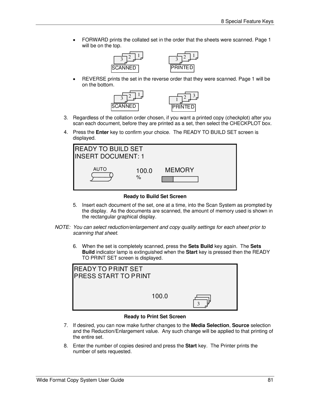 Xerox 5101, 6279 Ready to Build SET Insert Document, Ready to Print SET Press Start to Print, Ready to Build Set Screen 