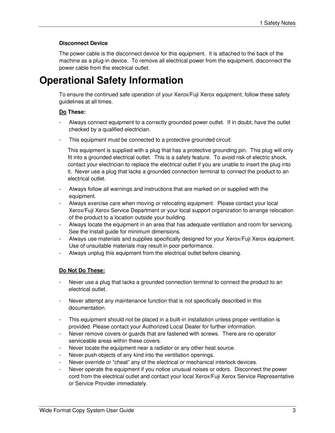 Xerox 5101, 6279 manual Operational Safety Information, Disconnect Device, Do Not Do These 