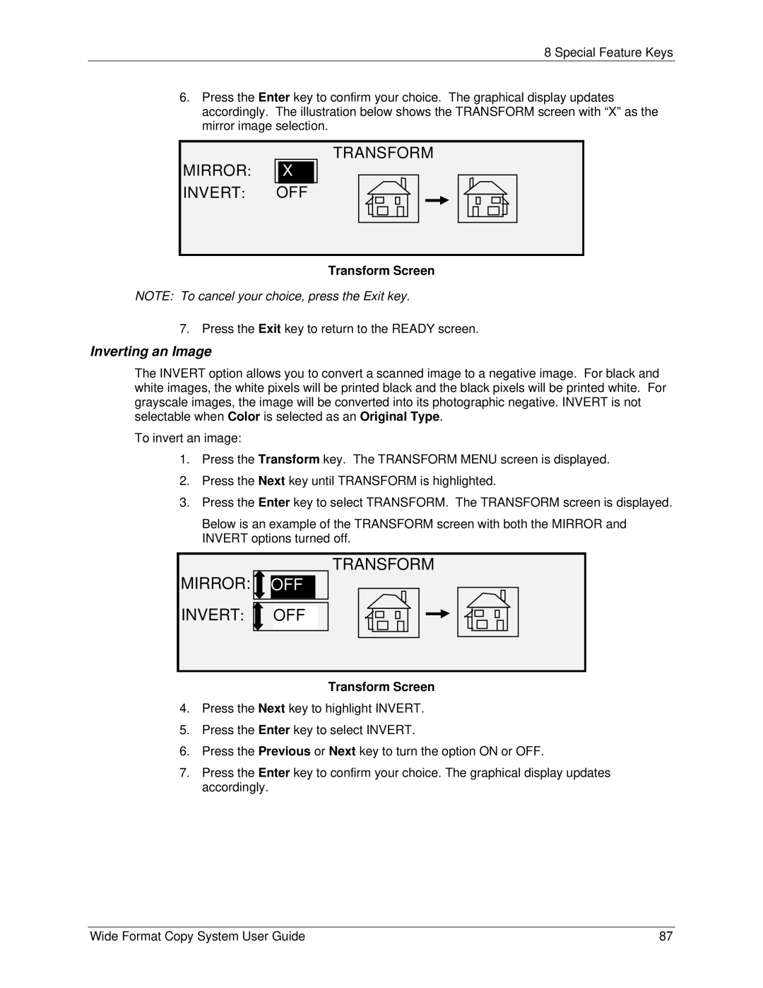 Xerox 5101, 6279 manual Mirror Invert Transform OFF, Mirror OFF Transform Invert OFF, Inverting an Image 