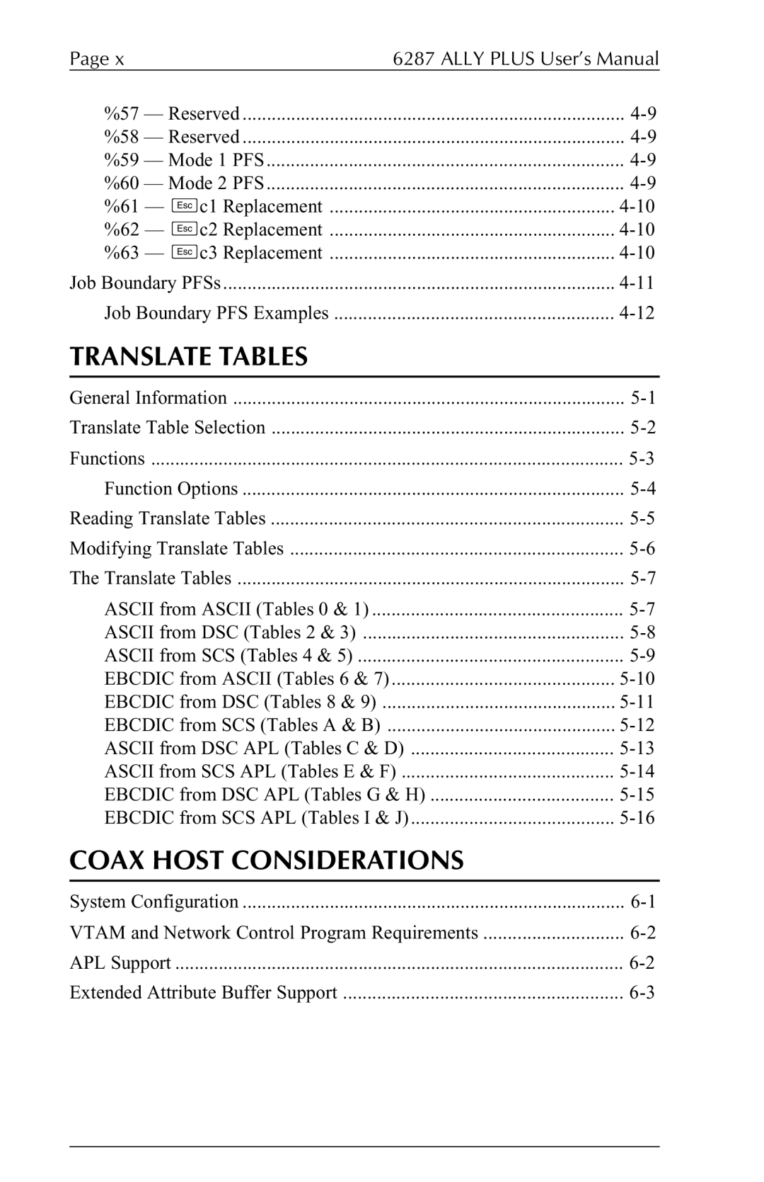 Xerox 6287 user manual Translate Tables 