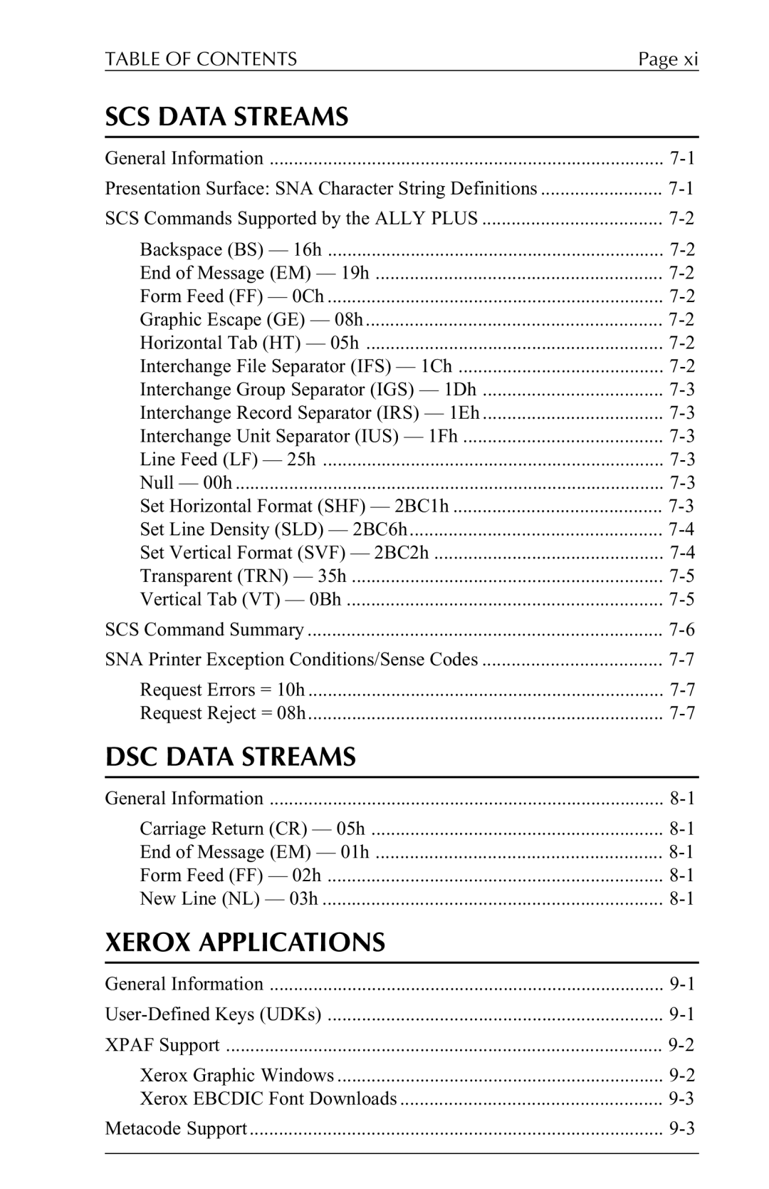 Xerox 6287 user manual SCS Data Streams 