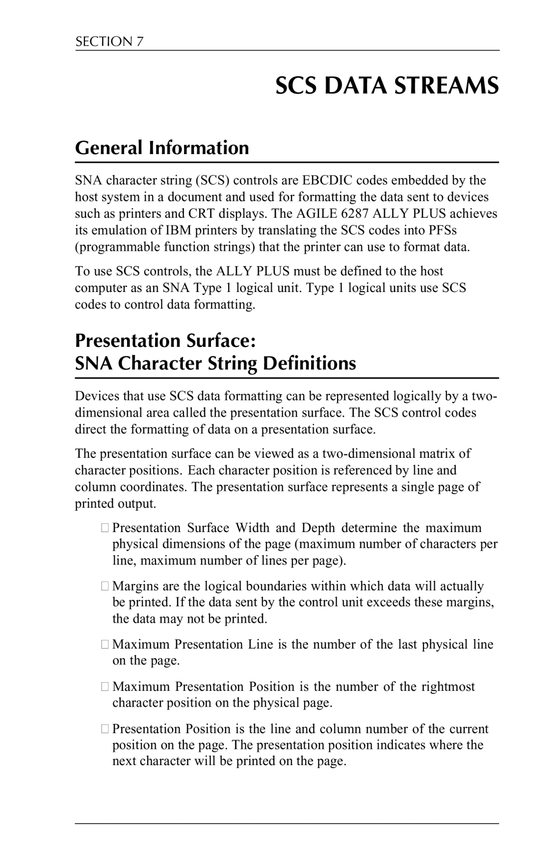 Xerox 6287 user manual SCS Data Streams, Presentation Surface SNA Character String Definitions 