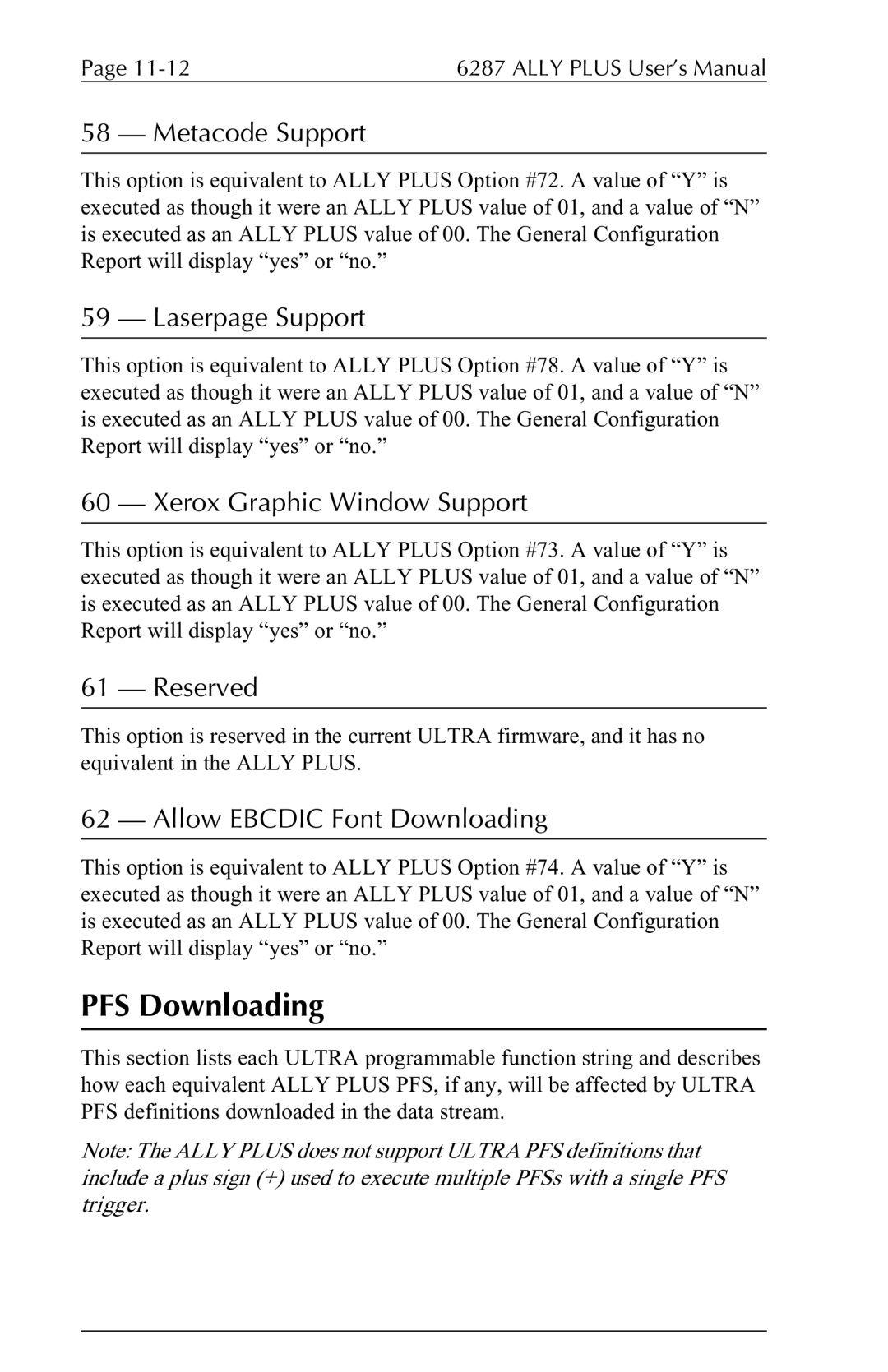 Xerox 6287 user manual PFS Downloading, Allow Ebcdic Font Downloading 