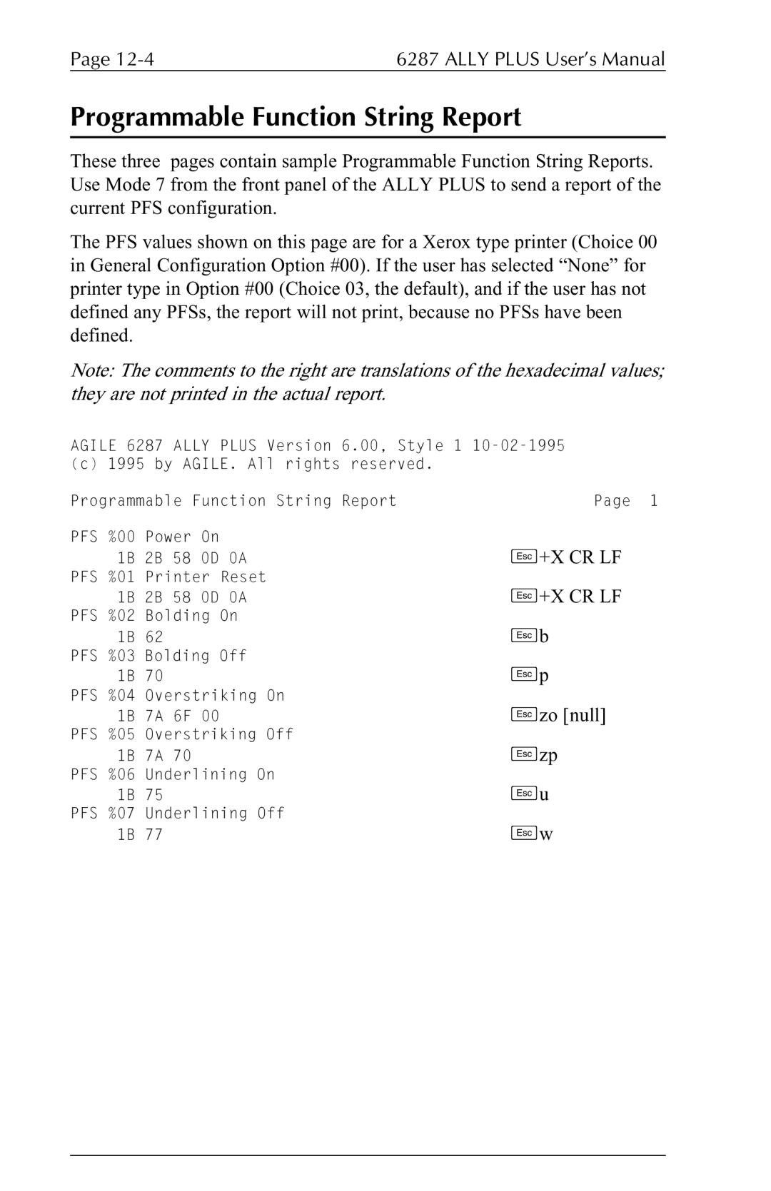 Xerox 6287 user manual Programmable Function String Report 