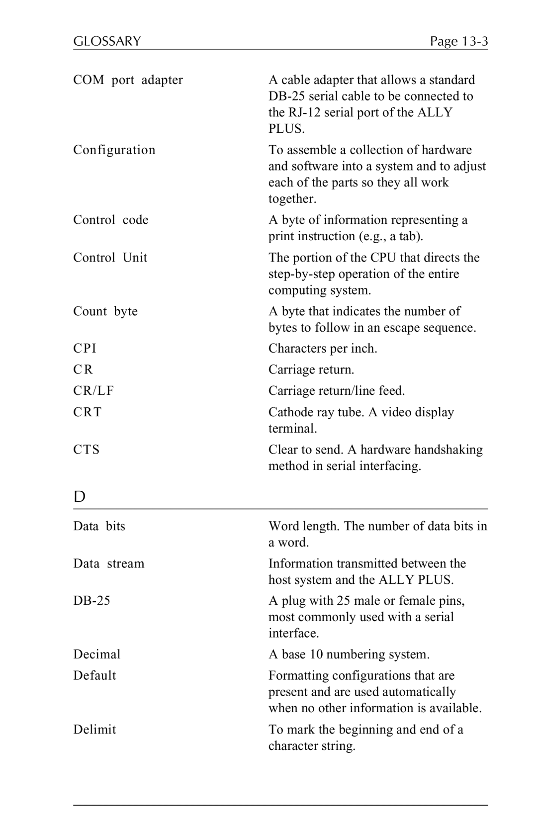 Xerox 6287 user manual Plus, Cpi, Cr/Lf, Crt, Cts 