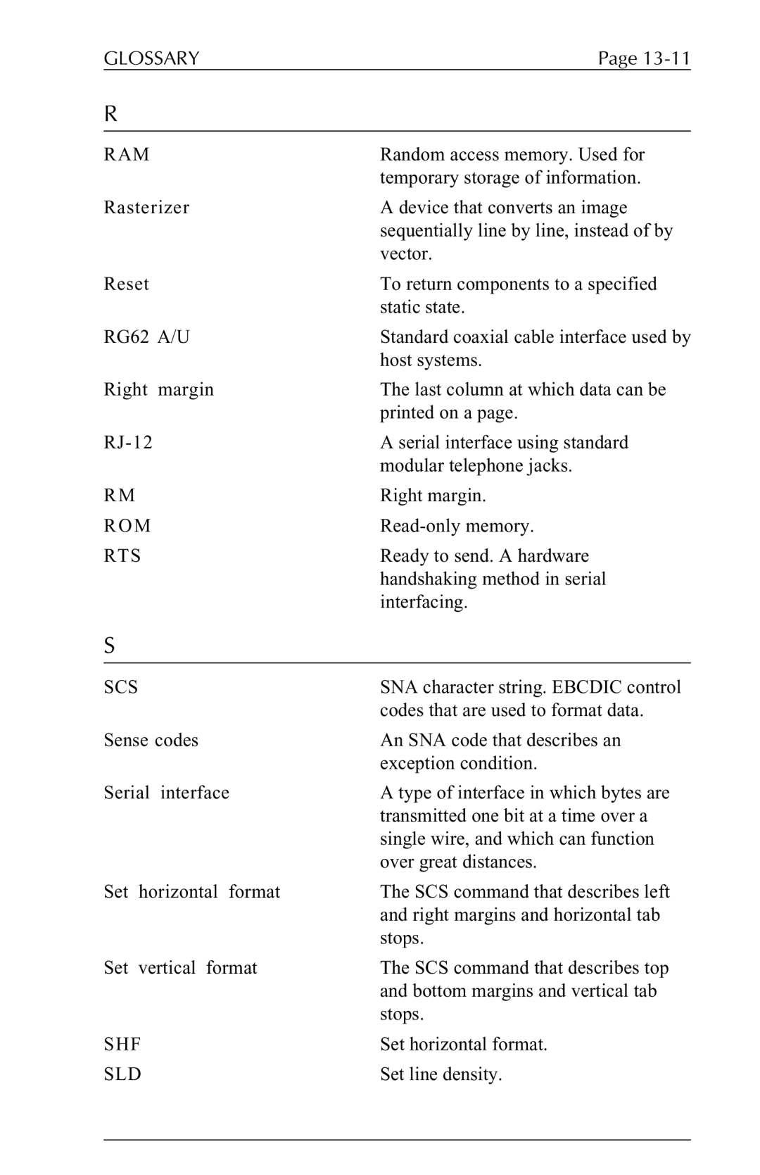 Xerox 6287 user manual Ram, Rom, Rts, Scs, Sld 