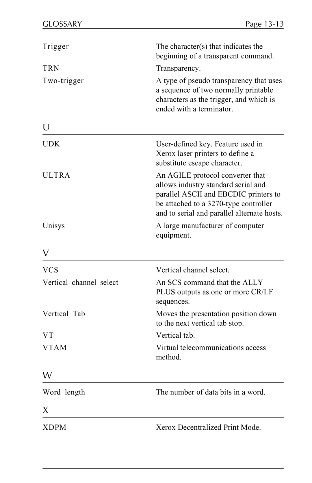 Xerox 6287 user manual Trn, Udk, Ultra, Vcs, Vtam, Xdpm 