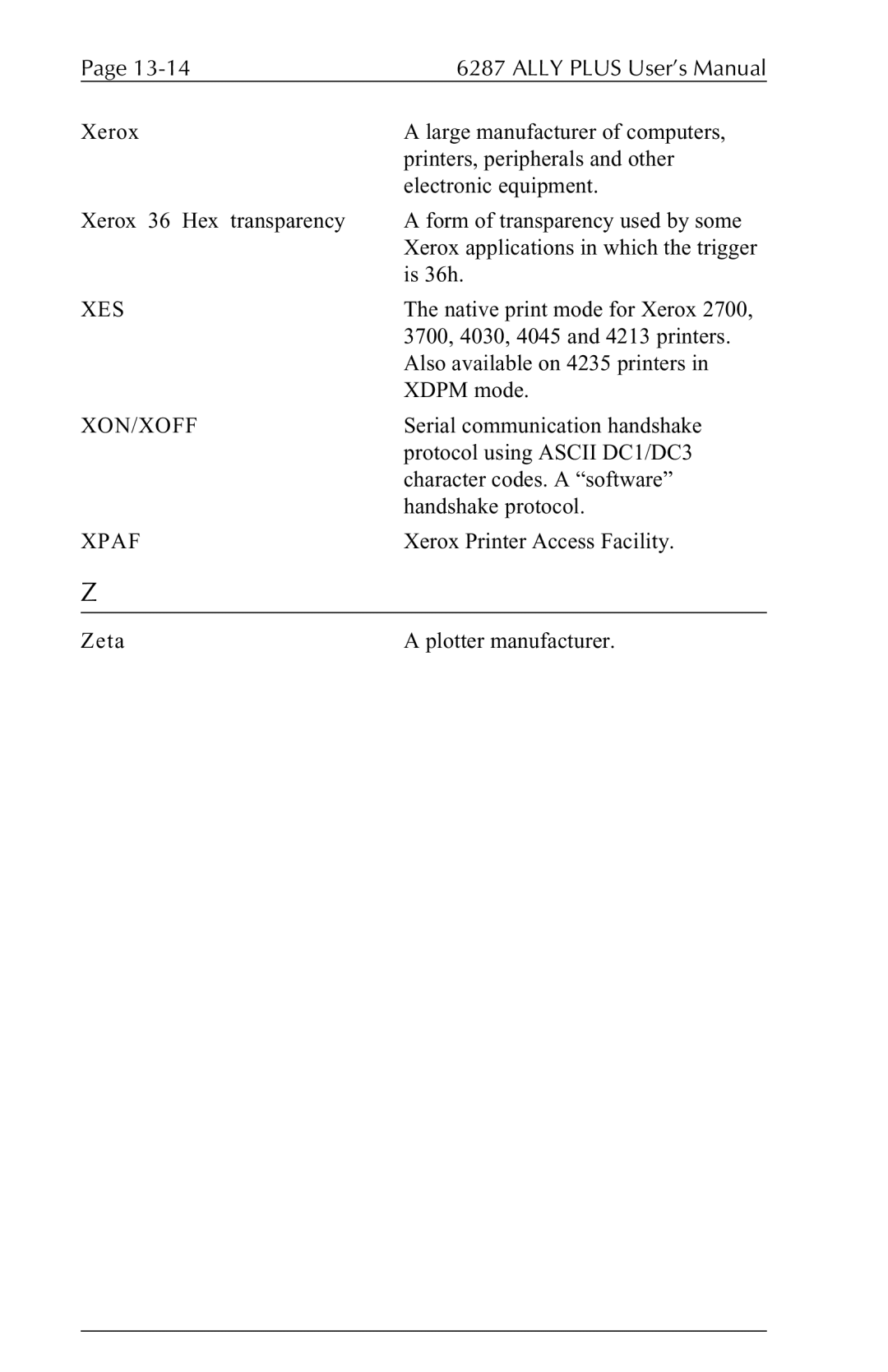 Xerox 6287 user manual Xon/Xoff, Xpaf 