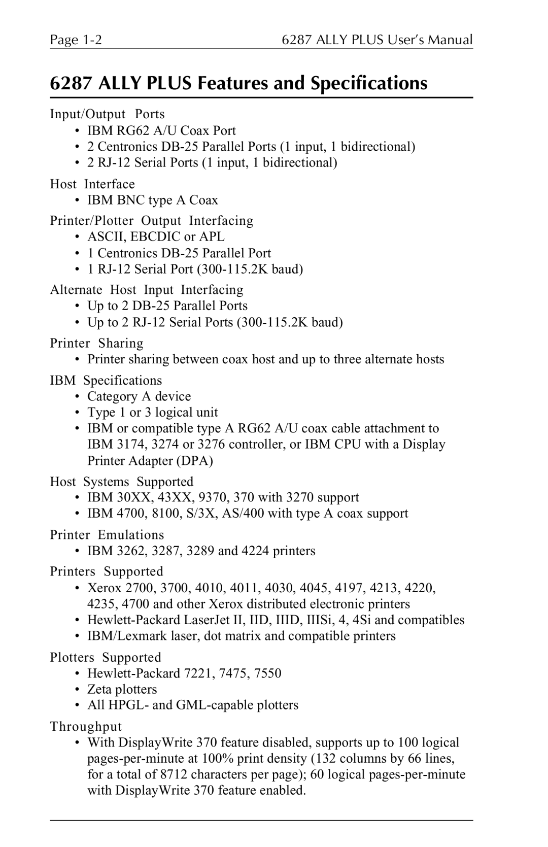 Xerox 6287 user manual Ally Plus Features and Specifications 