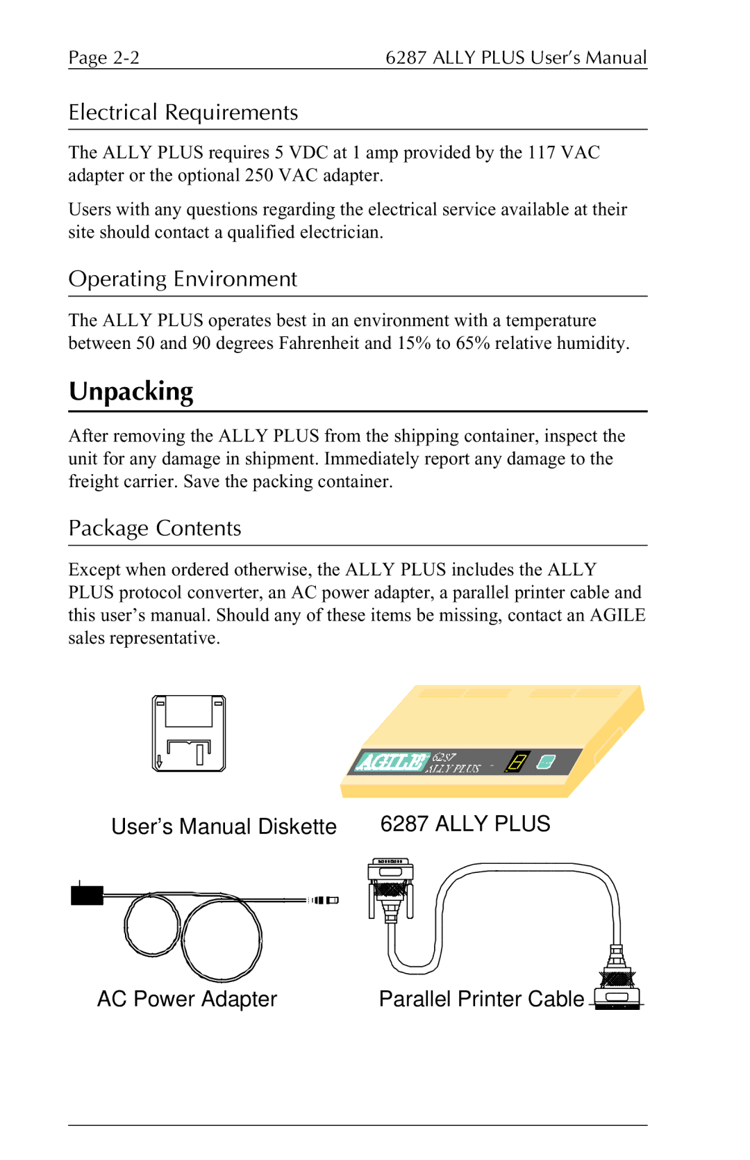 Xerox 6287 user manual Unpacking, Electrical Requirements, Operating Environment, Package Contents 