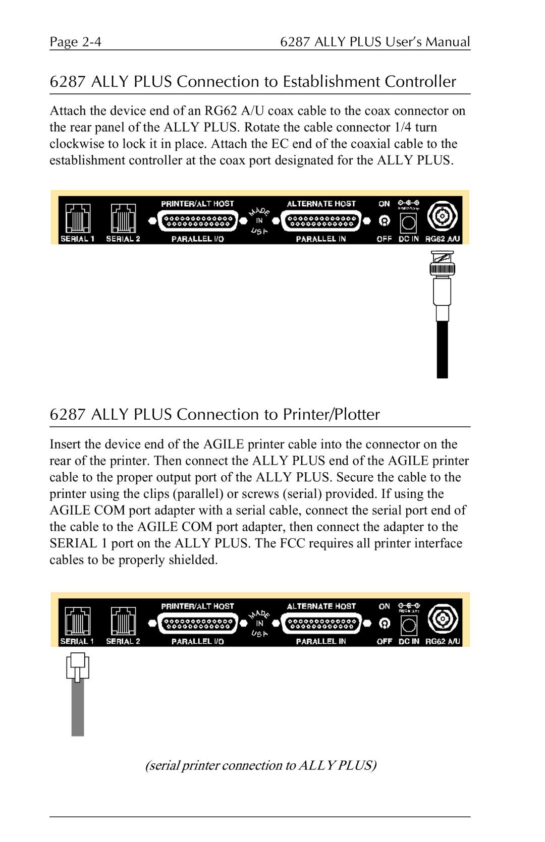 Xerox 6287 user manual Ally Plus Connection to Establishment Controller, Ally Plus Connection to Printer/Plotter 