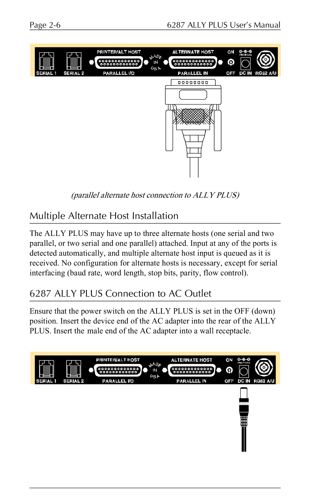 Xerox 6287 user manual Multiple Alternate Host Installation, Ally Plus Connection to AC Outlet 