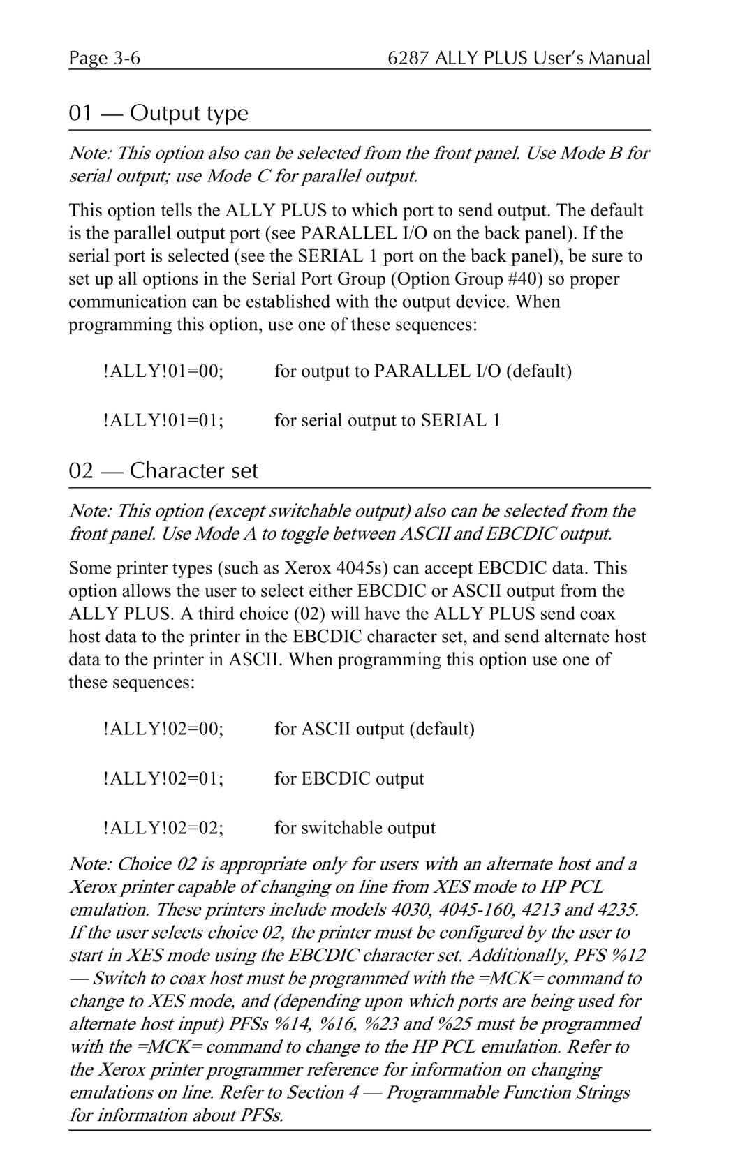 Xerox 6287 user manual Output type, Character set 