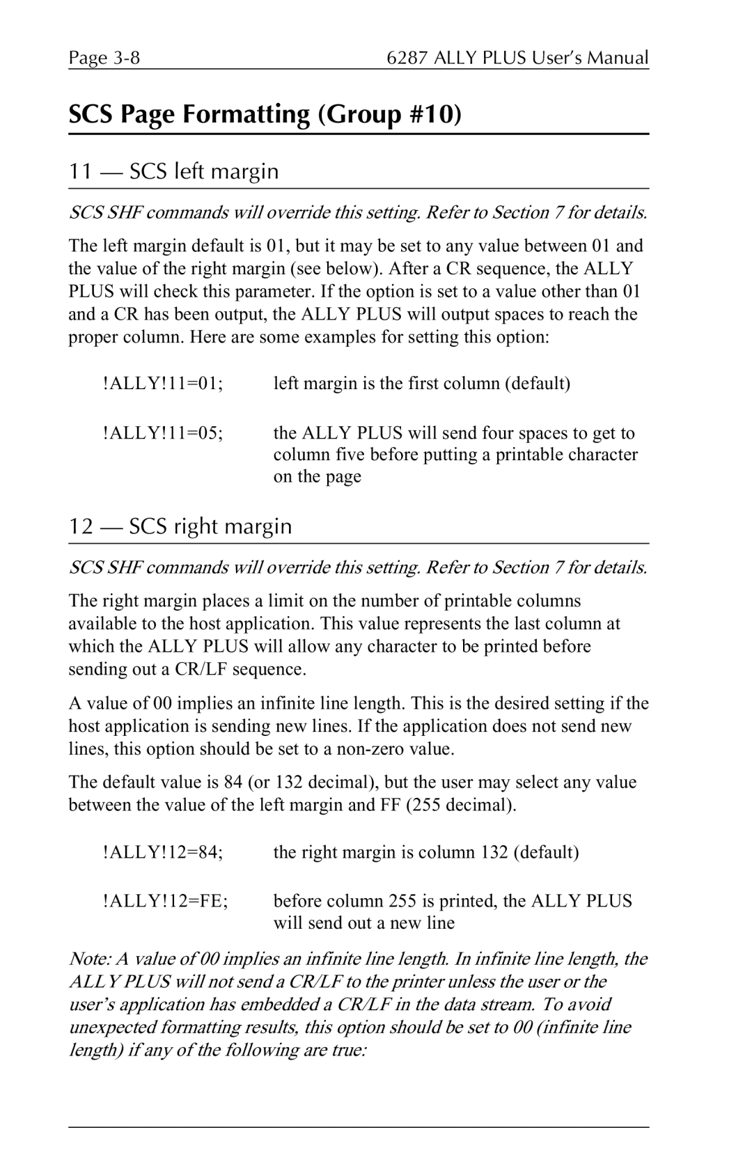 Xerox 6287 user manual SCS Page Formatting Group #10, SCS left margin, SCS right margin 