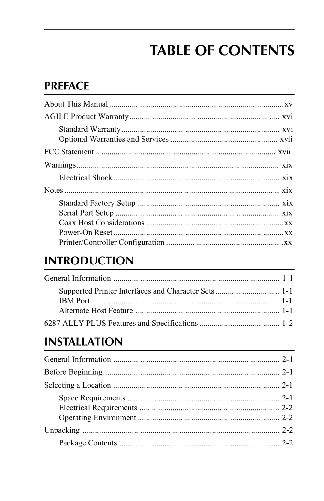 Xerox 6287 user manual Table of Contents 