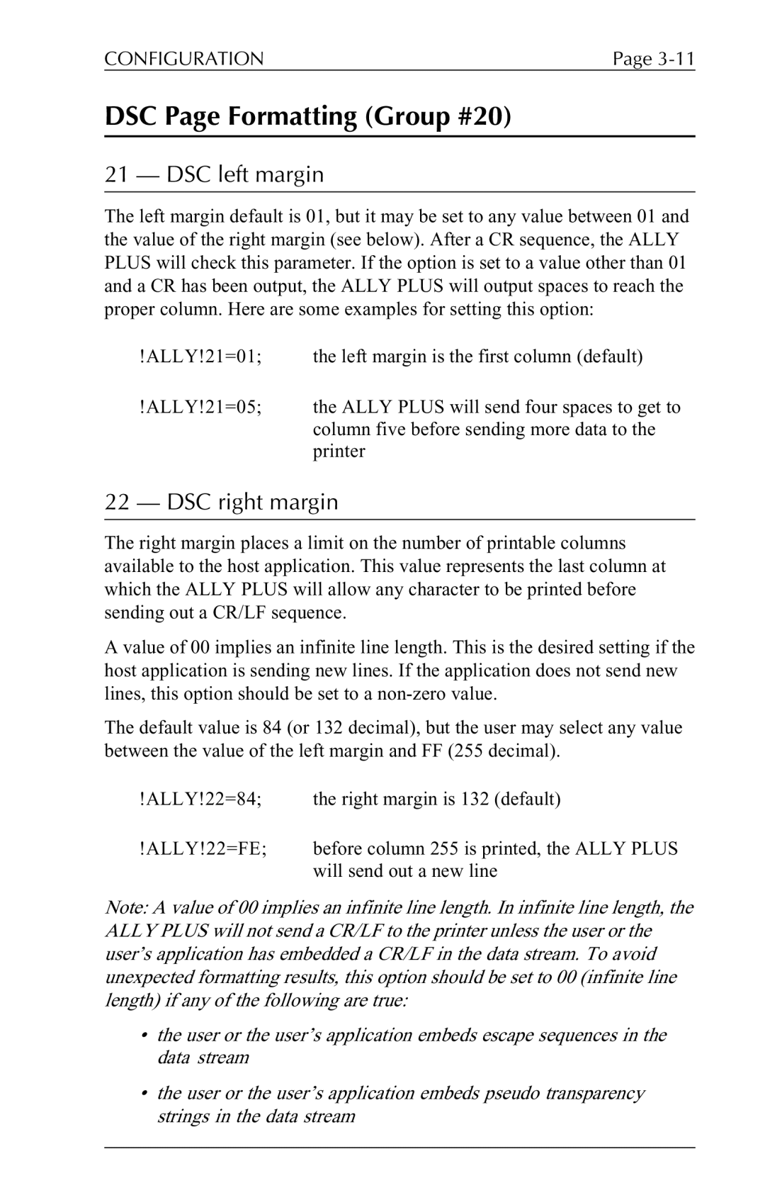 Xerox 6287 user manual DSC Page Formatting Group #20, DSC left margin, DSC right margin 