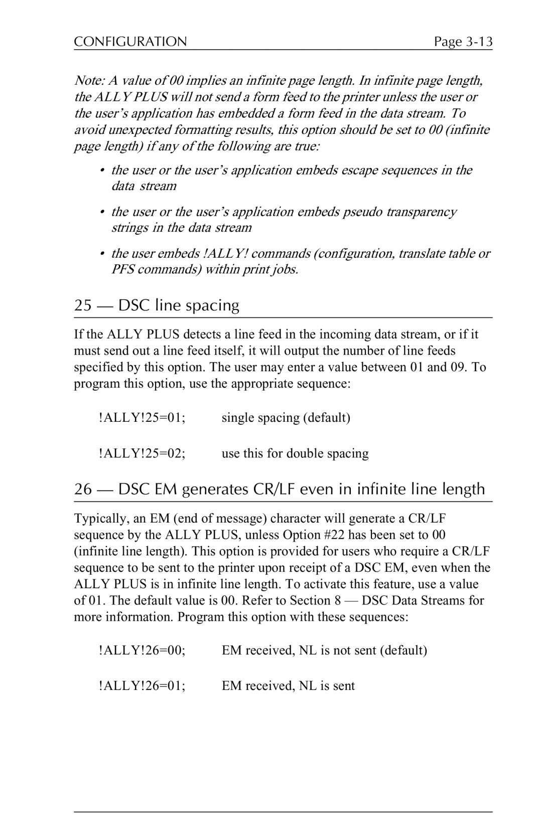 Xerox 6287 user manual DSC line spacing, DSC EM generates CR/LF even in infinite line length 