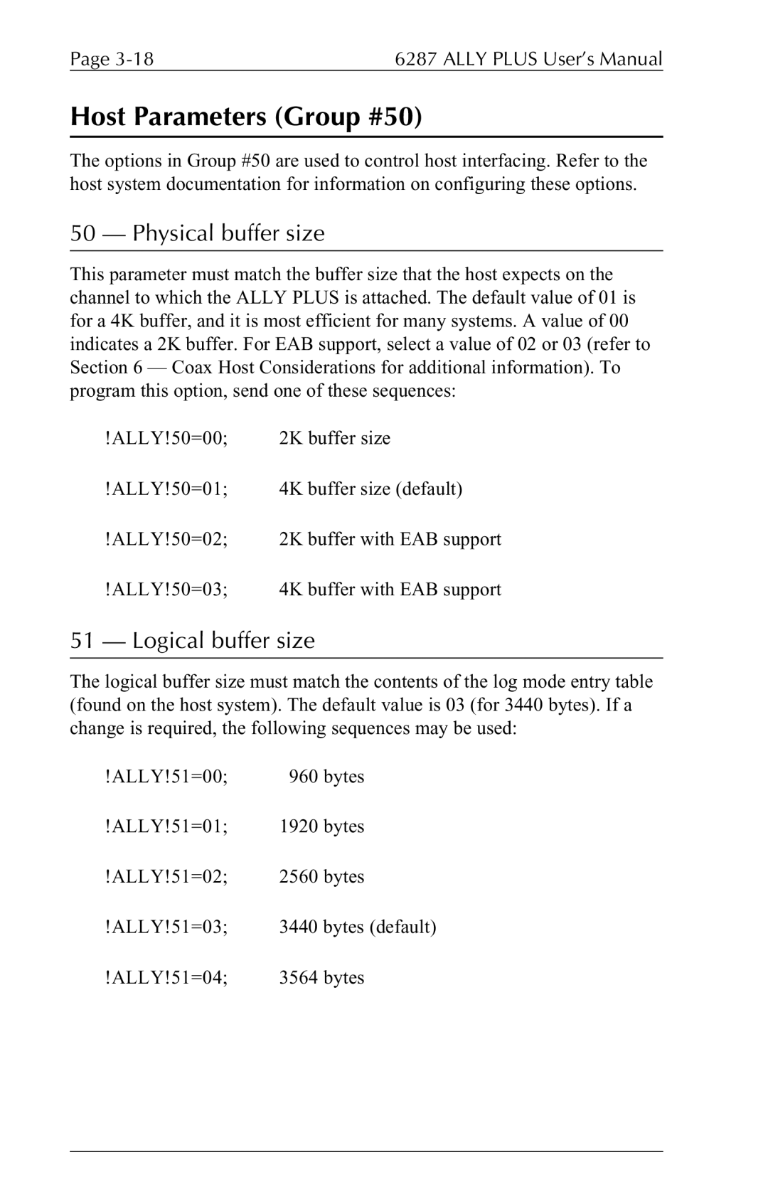Xerox 6287 user manual Host Parameters Group #50, Physical buffer size, Logical buffer size 