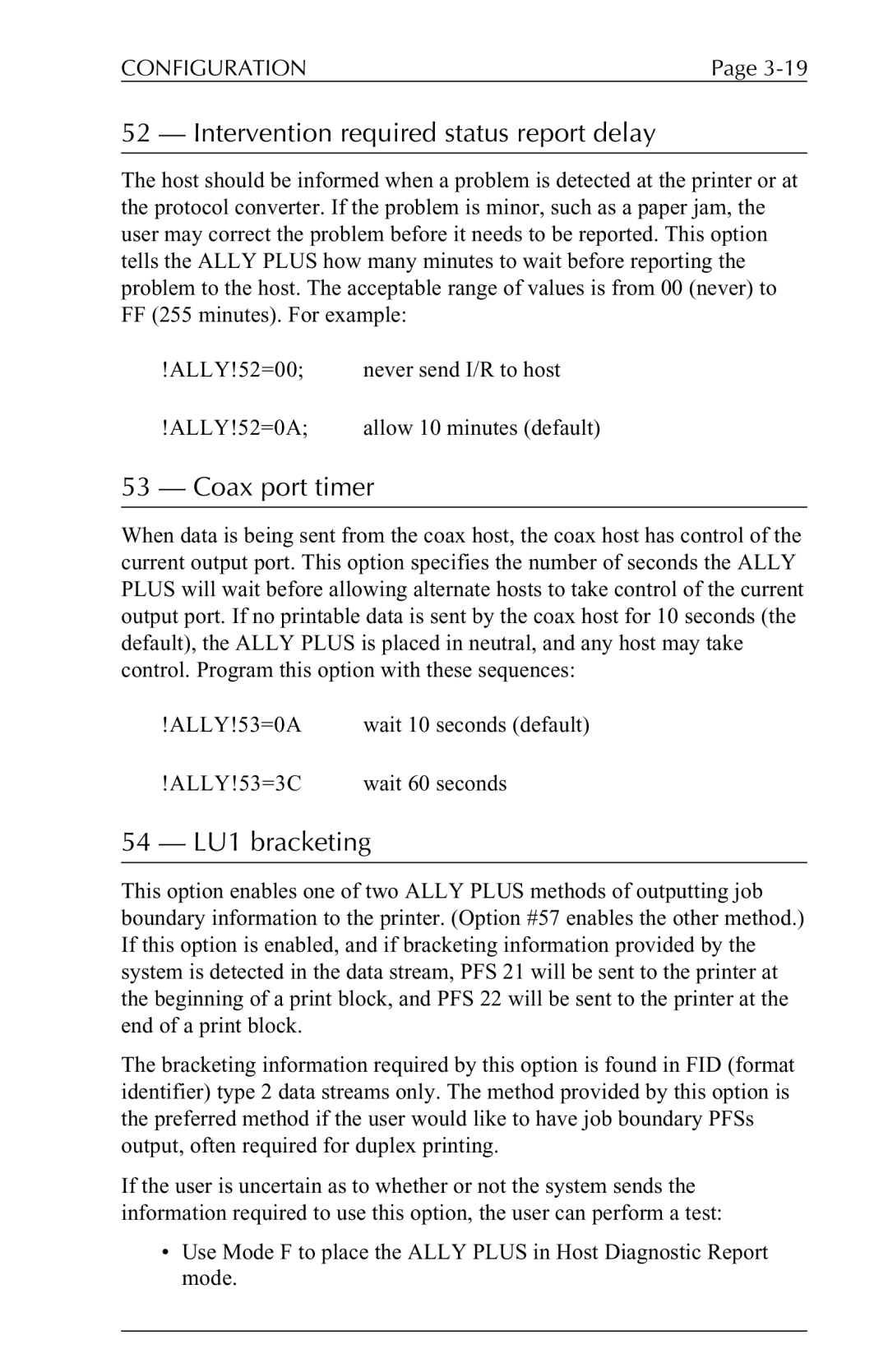 Xerox 6287 user manual Intervention required status report delay, Coax port timer, LU1 bracketing 