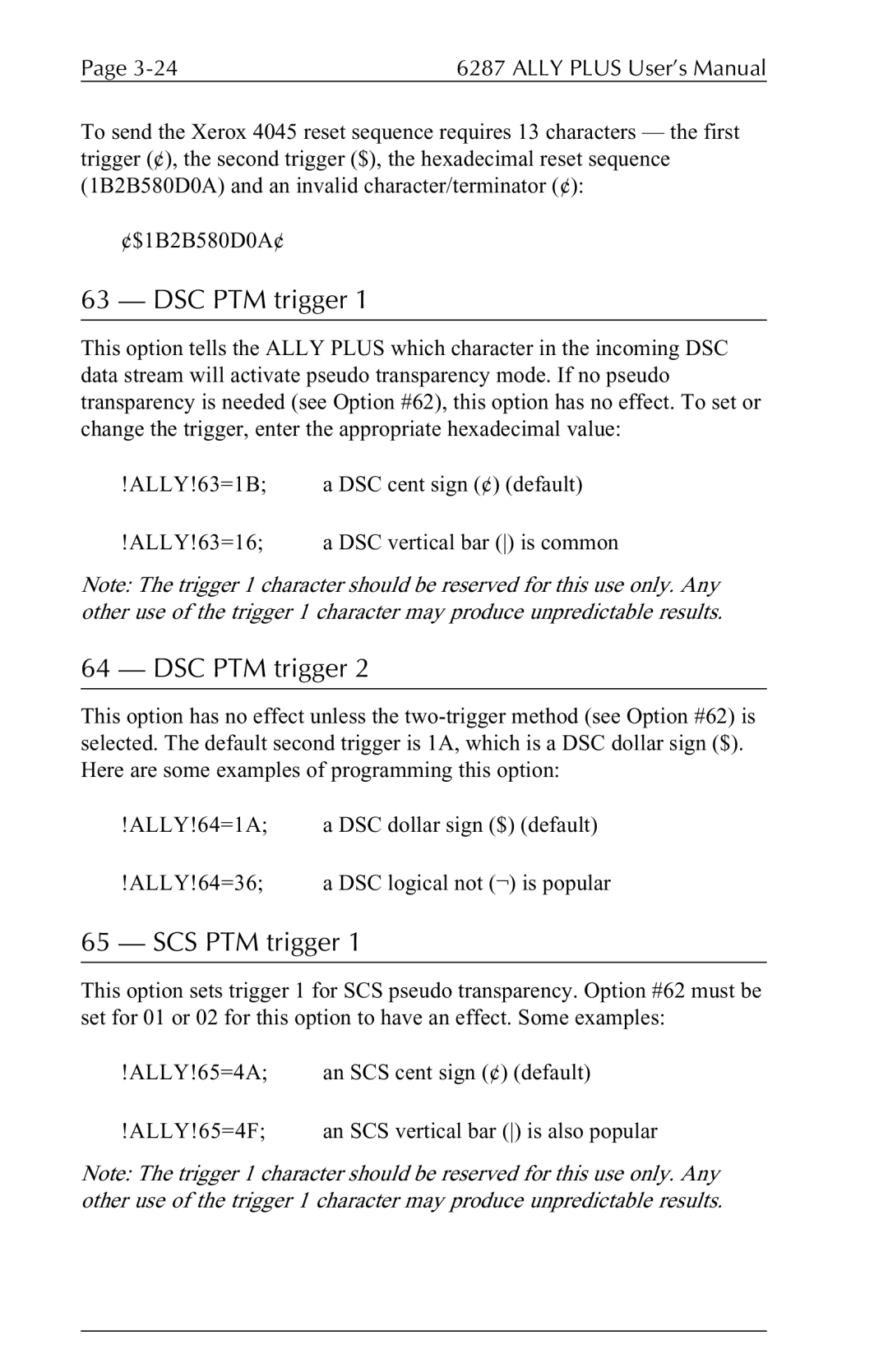 Xerox 6287 user manual DSC PTM trigger, SCS PTM trigger 