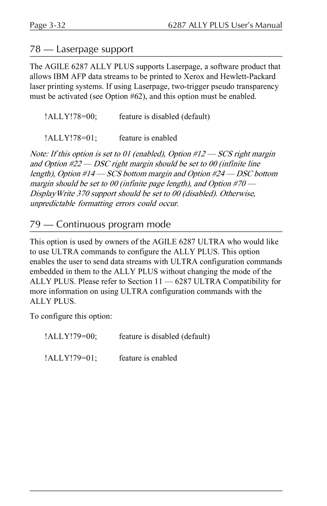 Xerox 6287 user manual Laserpage support, Continuous program mode, Ally Plus 