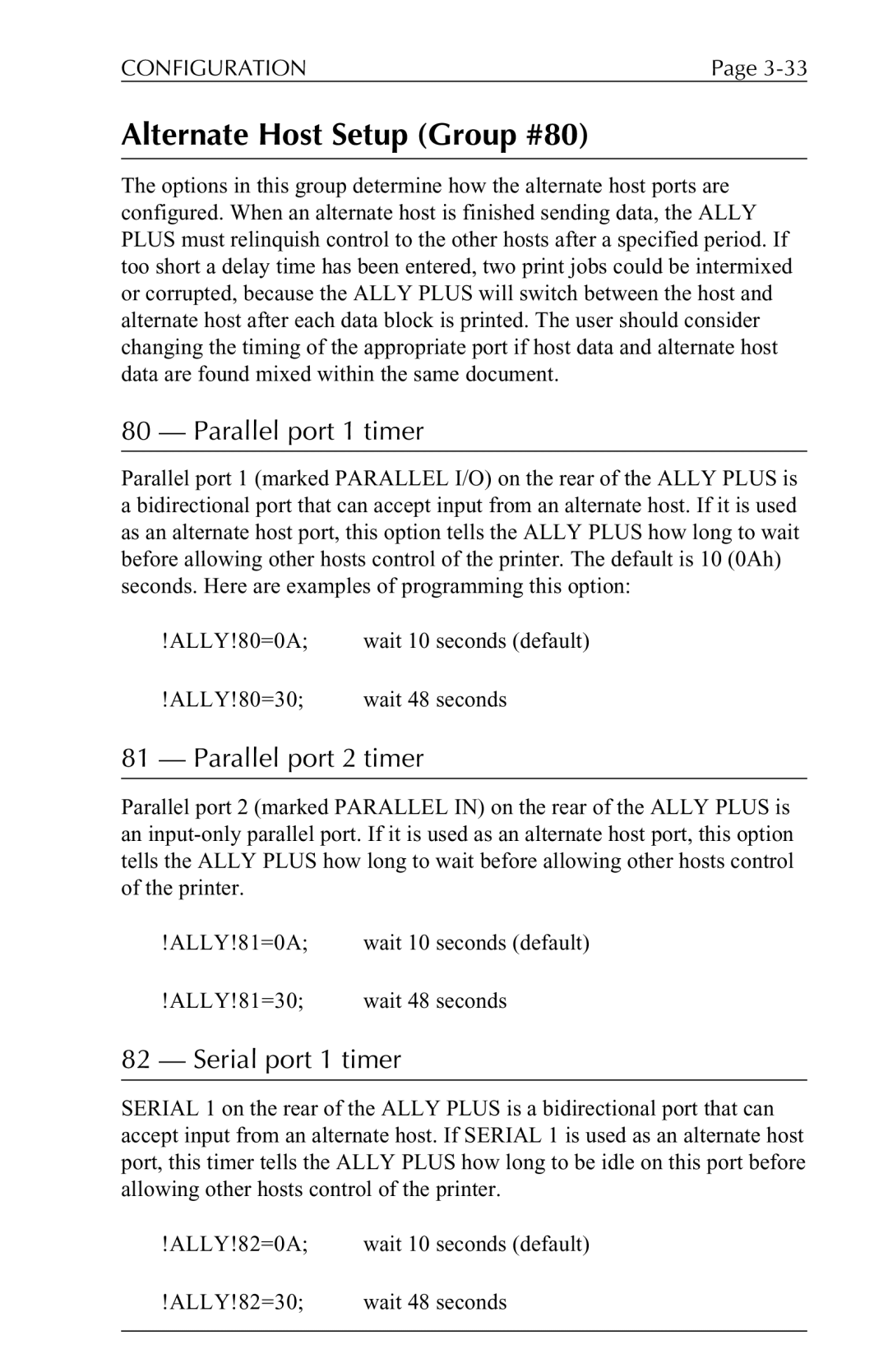 Xerox 6287 user manual Alternate Host Setup Group #80, Parallel port 1 timer, Parallel port 2 timer, Serial port 1 timer 