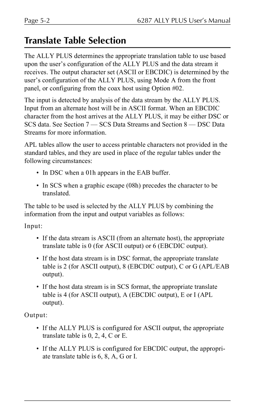 Xerox 6287 user manual Translate Table Selection 