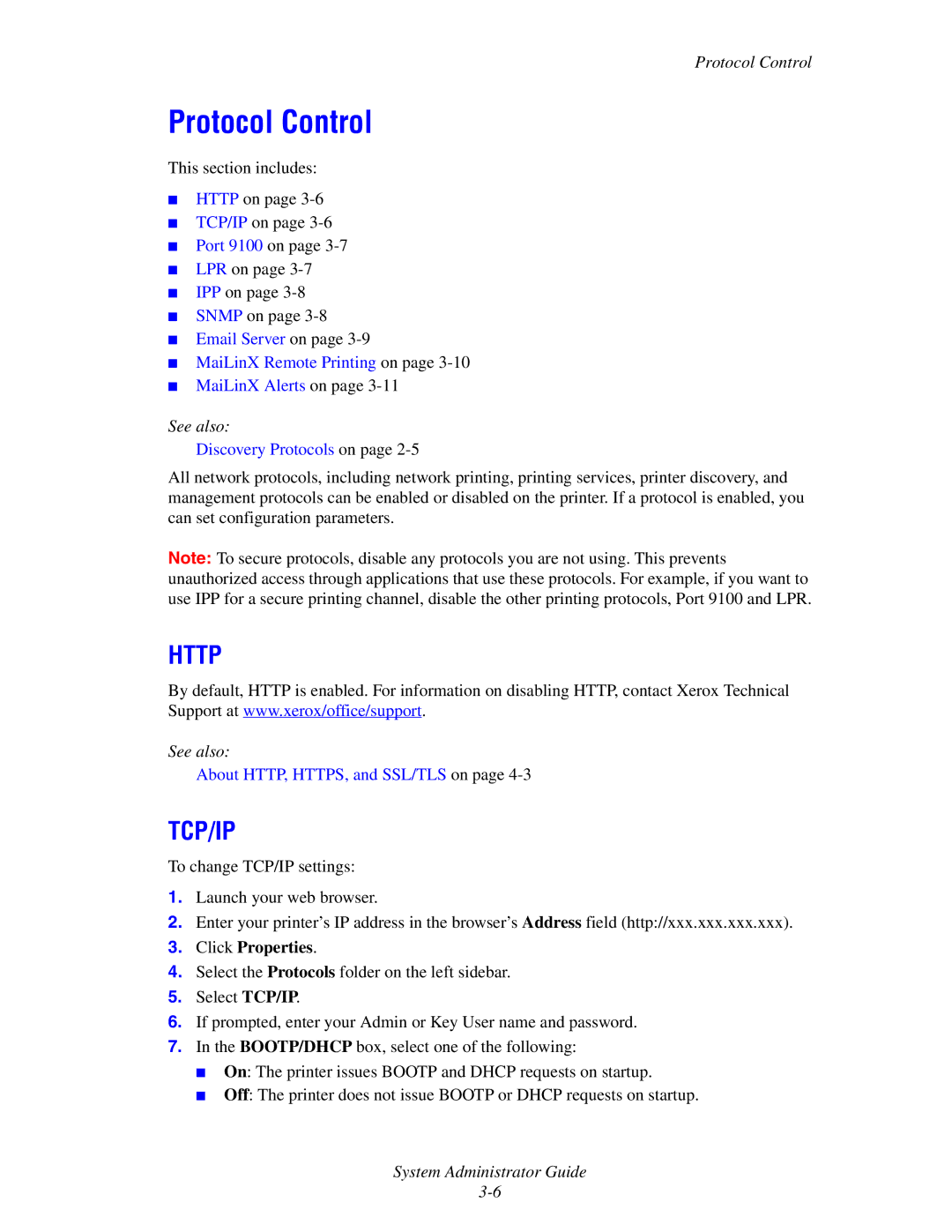 Xerox 6300, 6350, 8500, 8550 manual Protocol Control, Tcp/Ip 