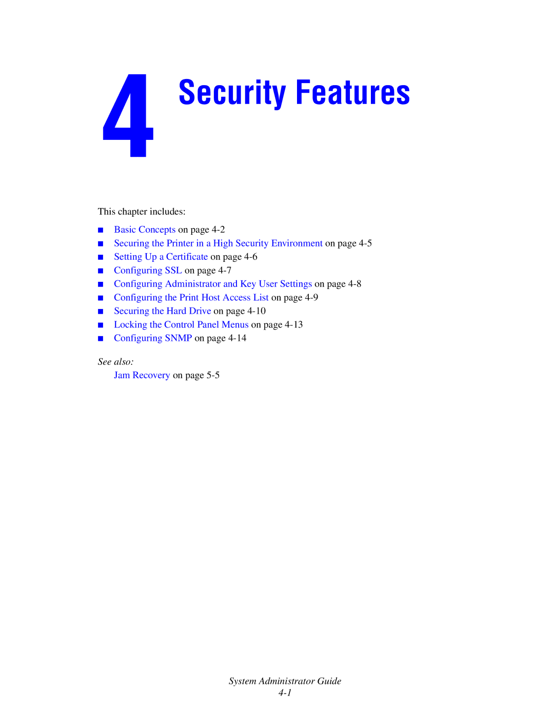 Xerox 6300, 6350, 8500, 8550 manual Security Features 