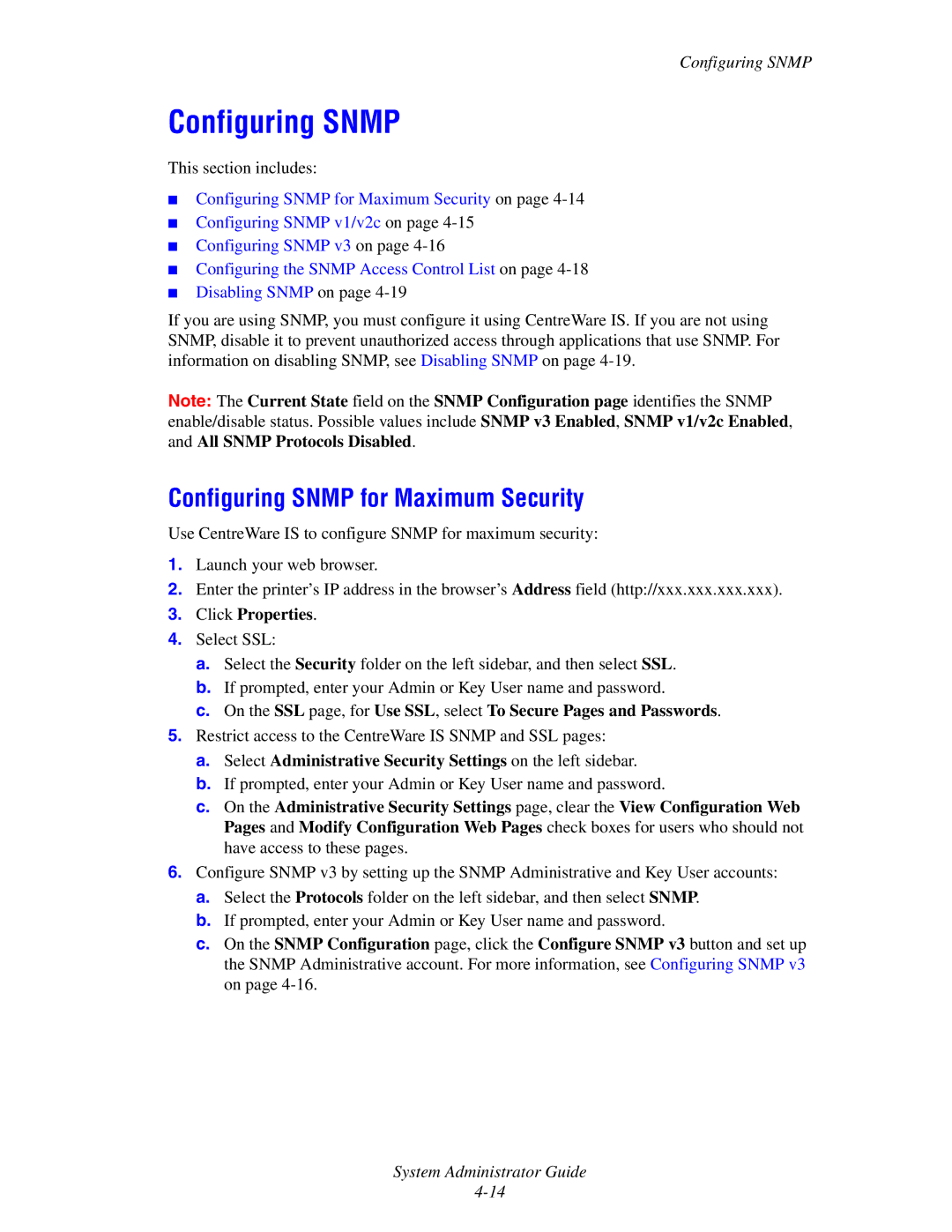 Xerox 6300, 6350, 8500, 8550 manual Configuring Snmp for Maximum Security 