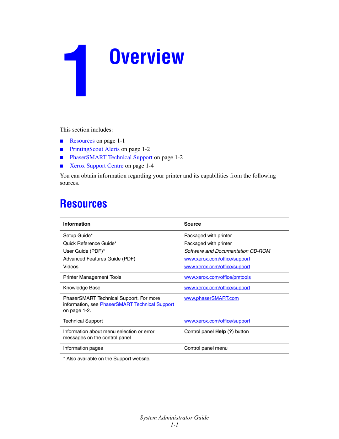 Xerox 6300, 6350, 8500, 8550 manual Overview, Resources 