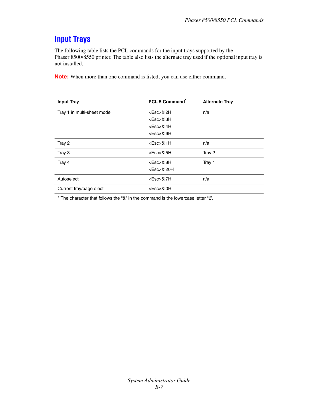 Xerox 6300, 6350, 8500, 8550 manual Input Trays 