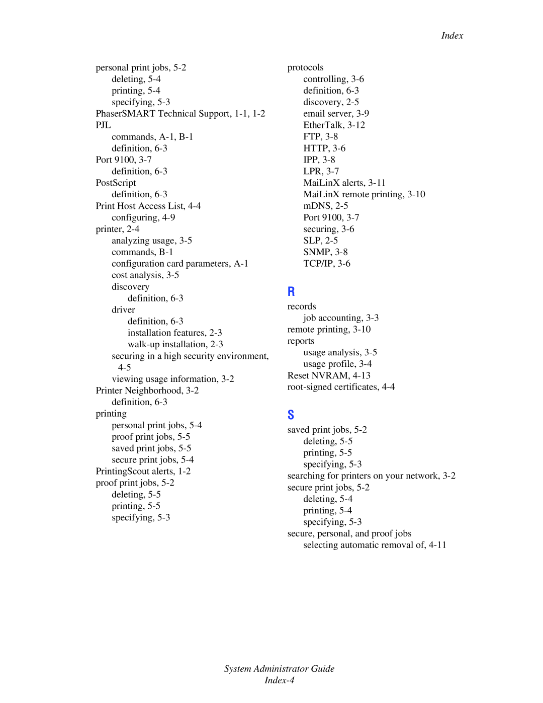 Xerox 6300, 6350, 8500, 8550 manual System Administrator Guide Index-4 