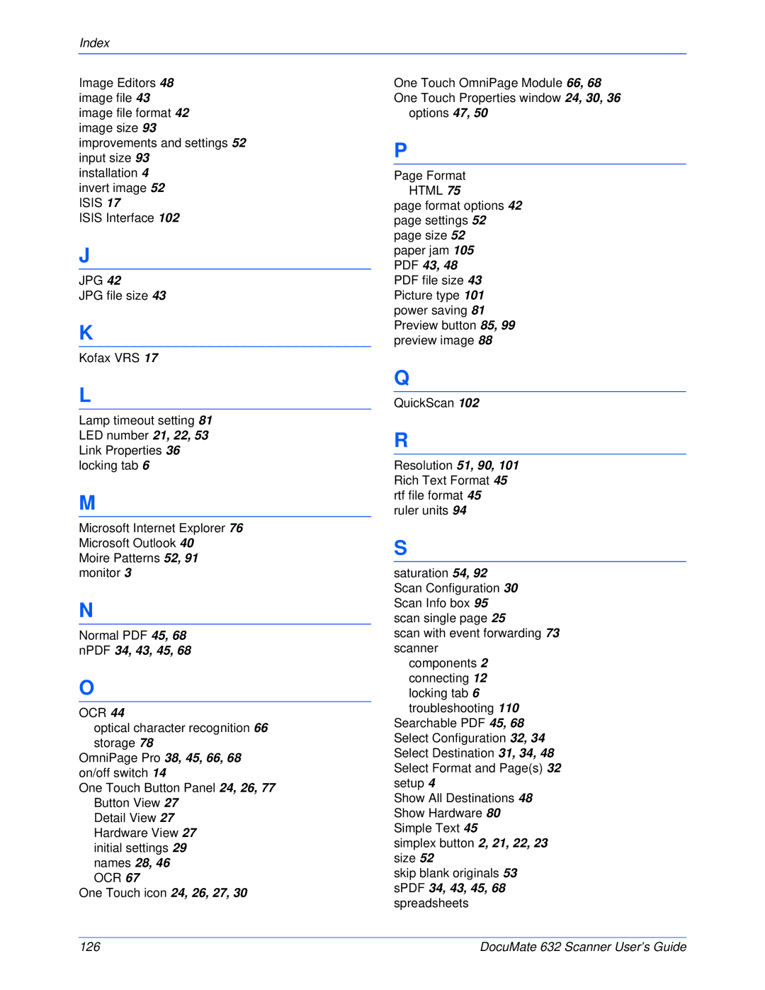 Xerox 632 manual OmniPage Pro 38, 45, 66, 68 on/off switch 